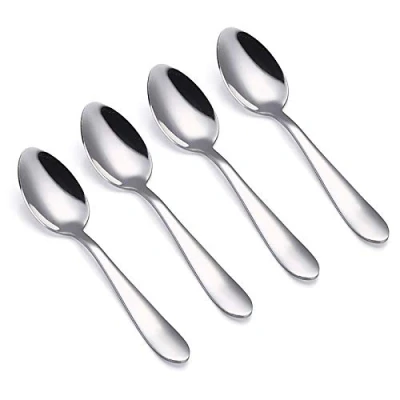 Imagen de VANRA Juego de 4 cucharas para niños acero inoxidable cena plata 5.6 pulgadas (4 cucharas)