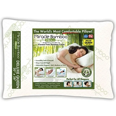 Imagen de Ontel Miracle Bamboo Pillow Original Almohada de Espuma viscoelástica triturada, tamaño Queen, Color Blanco