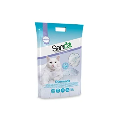 Imagen de Sanicat Diamonds, Arena Absorbente de Gel Sílice para Gatos, Sin Olor 15 L, Blanco