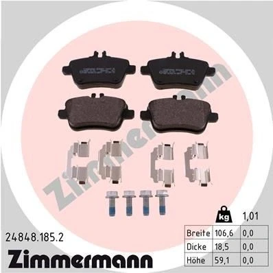 Imagen de ZIMMERMANN 24848.185.2 Juego de pastillas freno con tornillos Foto correspondiente a la entrega, muelle MERCEDES BENZ: Clase A, B