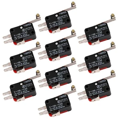 Imagen de Gebildet 10Piezas Micro Interruptor Rotación 125VDC 0.6A, 3Pin Rodillo de Límite V 156 1C25, Momentáneo Palanca Bisagra Larga SPDT, Botón Pulsador Brazo Actuador