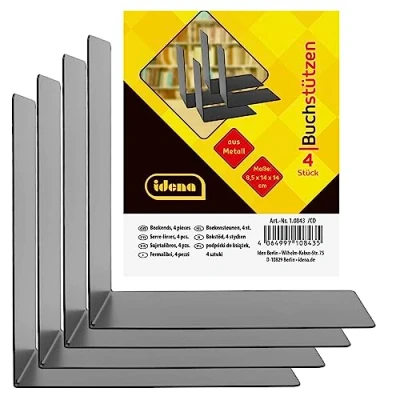 Imagen de Idena 10843 Sujetalibros de Metal, Negro, 4 Soportes, 14 x 8,5 cm, para estanterías