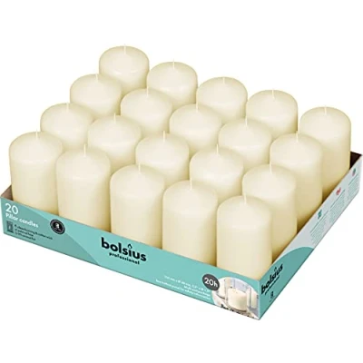 Imagen de Bolsius Velas básicas para decoración, cera, marfil, tamaño de cera individual: altura 9,8 cm, Ø 4,8 20 piezas