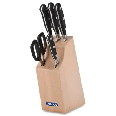 Imagen de Arcos Conjunto Cuchillos 5 piezas Acero Inoxidable y Hoja mm. 3750 gr. Cuchillo cocina profesional cortar una variedad alimentos con mango ergonómico polioximetileno POM. Serie Riviera. Color negro.