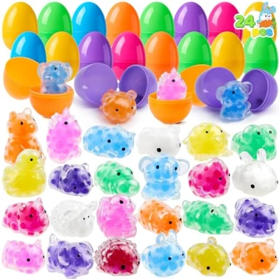 Imagen de JOYIN 24 piezas de huevos Pascua rellenos con juguetes Mochi Squishy, para rellenar accesorios fiesta Pascua, temática favor cestas
