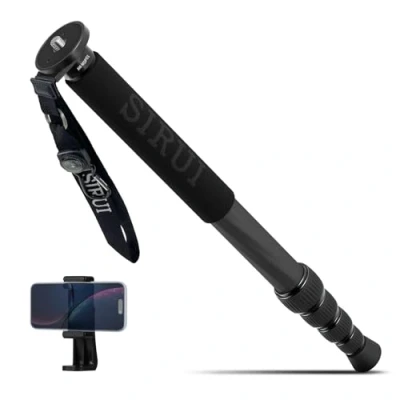 Imagen de SIRUI Monopié de Fibra Carbono para Cámaras, 65&quot; Compacto Ligero Viaje, 5 Secciones, Soporte Teléfono Incluido, Carga hasta 22lbs/10kg, AM MDP01