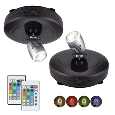 Imagen de HONWELL Foco LED inalámbrico con batería,luz de disco control remoto,temporizador iluminación RGB para tablero dardos, imágenes giratoria pintura espejo,2 piezas,negro