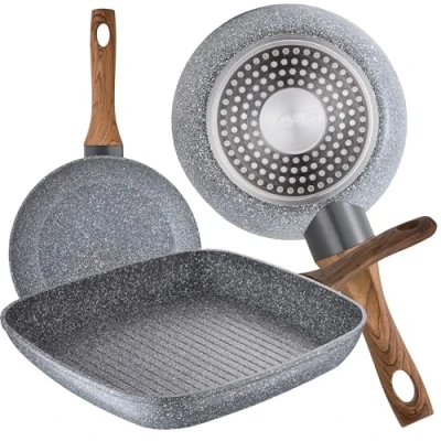 Imagen de San Ignacio Set 2 Sartenes 18/22 y Asador Grill 28 x cm, Daimiel, Aluminio Forjado, Inducción, Multicolor
