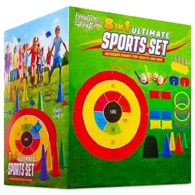 Imagen de KreativeKraft Juegos Infantiles Exterior Niños Familia Adultos para Fiesta Cumpleaños Jardin Aire Libre Sacos Carreras Ring Toss Game (Juego 8 en 1)