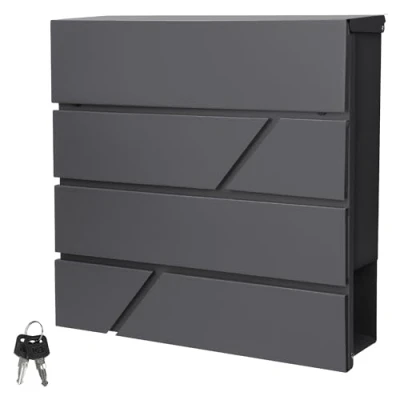 Imagen de ECD Germany Buzón Correos de Pared 37 x 11 cm Acero Diseño Moderno para el Portal Antracita con Compartimiento Integrado Periódico Cerradura 2 Juegos Llaves y Material Montaje