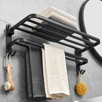 Imagen de Toalleros de Baño Sin Taladro, Accesorios Toallero Pie, Acero Inoxidable, Adhesivo Kit para Baño, Negro Taladro