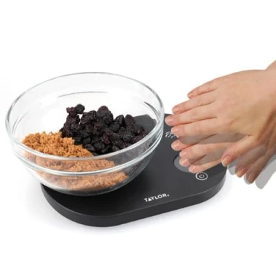 Imagen de Taylor Pro Balanza Digital de Cocina con Función Táctil Peso Tara, Compacta, Nivel Profesional Alta Precisión, Negro, Gran Capacidad hasta 5,5 kg