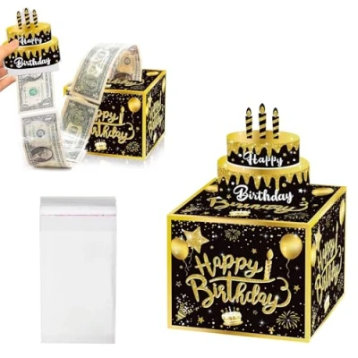 Imagen de PLATEYTR 1 x Caja de Regalo cumpleaños 30 Bolsas Transparentes Autoadhesivas,Caja para Envolver Regalos,Caja Dinero,Caja Sorpresa