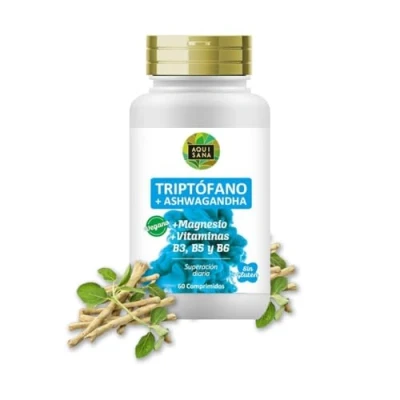 Imagen de TRIPTÓFANO + ASHWAGANDHA Aquisana Con Magnesio y Vitaminas B3, B5, B6 Vegano Sin Gluten 60 Comprimidos (60)