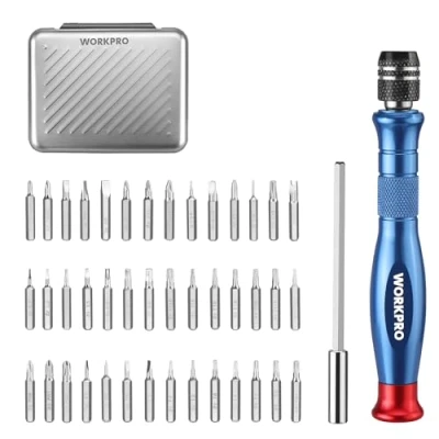 Imagen de WORKPRO Juego de Destornilladores Precisión 44 en 1, Kit Destornillador Profesional con 42 Puntas S2, Caja Aluminio, Ideal para DIY y Reparaciones Relojes, Teléfonos, Computadoras
