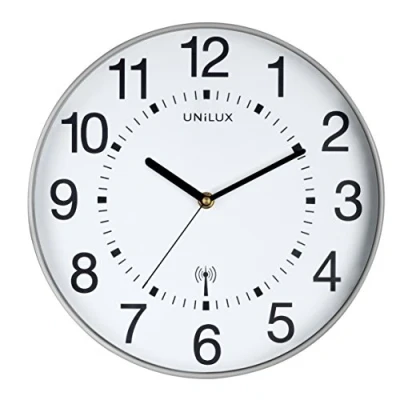 Imagen de Unilux Gran Reloj de Pared con Radio Maxi Wave 37,5 cm, en Gris Plateado, radiocontrolado por Radio, Cambio automático Hora Verano e Invierno
