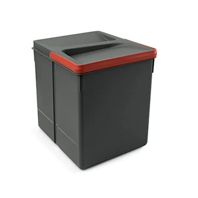 Imagen de Emuca Basura, Cubos de Reciclaje para Base Recortable, contenedor Alto 266mm y Capacidad 15 litros, Gris, H 266 mm (1 x L)