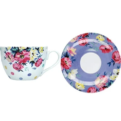 Imagen de MIKASA Clovelly Juego de taza té y platillo con diseño floral en caja regalo, Porcelana