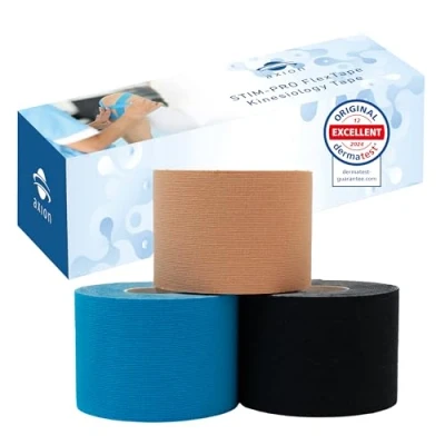 Imagen de 3 cintas kinesiológicas adhesivas axion Tape adhesivo Cinta para vendaje neuromuscular y fisioterapia
