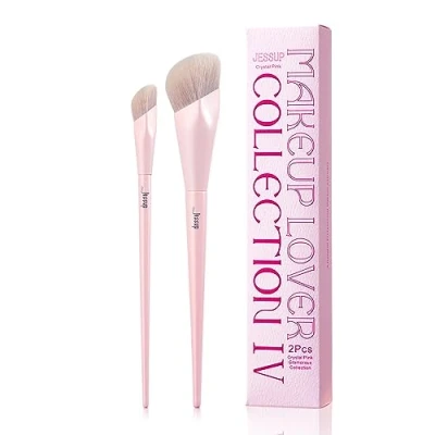 Imagen de Jessup Brocha para Base y Correctora, Juego Brochas Maquillaje Rosa, 2pcs Pinceles Facial Base,Polvo,Crema Líquida de Cara,Sintéticas Primera Calidad, T497