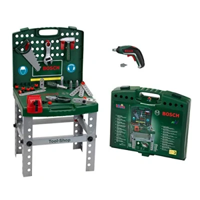 Imagen de Theo Klein 8676 Banco de trabajo Bosch I Con destornillador eléctrico Ixolino a pilas Plegable y fácil transportar Para niños partir 3 años