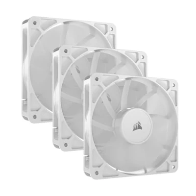 Imagen de CORSAIR RS120 120 mm PWM Ventiladores Conexión en Cadena Bajo Nivel de Ruido Rodamiento Cúpula Magnética Paquete Triple Blanco