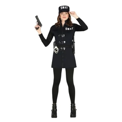 Imagen de FIESTAS GUIRCA Disfraz de Policía SWAT Adolescente Atuendo Uniforme Azul y Gorro para Chicas 14 16 Años