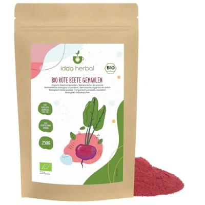 Imagen de remolacha orgánica en polvo (250g), molida, 100% natural, suavemente naturalmente sin aditivos, vegana, de gluten