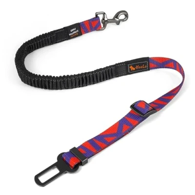 Imagen de AYADA Cinturon Perro Coche Seguridad Ajustable Amortiguació Elástico Nylon,Arnes Homologado Viaje Correa Reflectante Accesorios Mosquetón Mascotas Gato (Rojo)