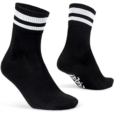 Imagen de GripGrab Calcetines de Verano Original Crew Estilo Retro 70s a Rayas Ciclismo Casual Transpirable Coolmax, Adultos Unisex, Negro, M (41 44)