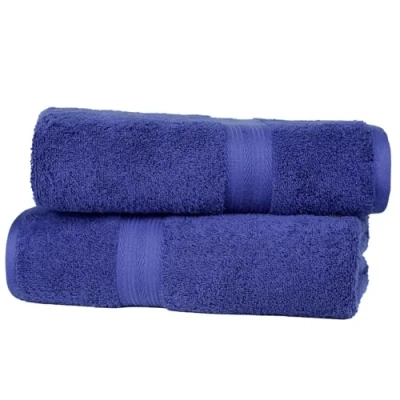 Imagen de Amazon Basics paquete de 2 Toallas baño, resistentes a la decoloración, 100 % algodón, suaves, absorbentes, (70 x 140 cm), Azul Real