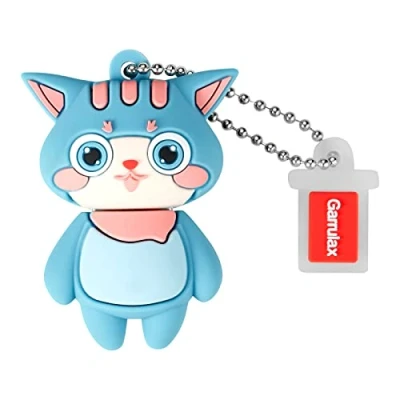 Imagen de GARRULAX Unidades flash USB, 64 GB de silicona impermeable USB 2.0 alta velocidad pulgar, memoria Stick Pen Fecha Almacenamiento Pendrive U Disco (Cyan Cat)