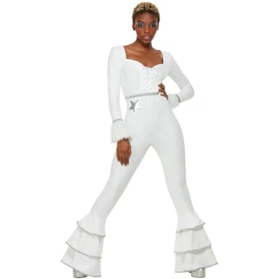Imagen de Smiffys Disfraz de lujo glam los 70, Blanco, Mono con volantes