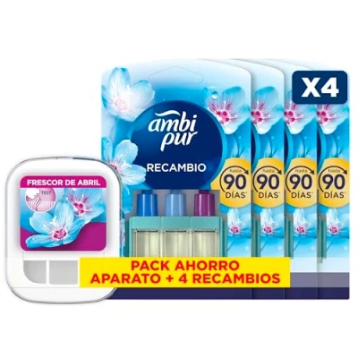 Imagen de Ambipur 3VOLUTION Ambientador Casa, Aparato Electrico + 4 recambios Aroma Frescor Primavera 80 ml, 3 Fragancias Que Se Alternan Para Combatir Los Olores