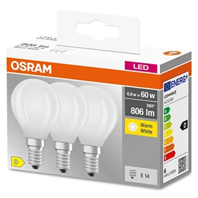 Imagen de OSRAM Lámpara de filamento estrella, E14 base, vidrio esmerilado ,Blanco cálido (2700K), 806 Lumen, sustituto 60W iluminante 3 paquete