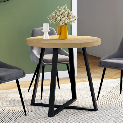 Imagen de Mesa de comedor redonda para 4 en madera y negro IDMarket