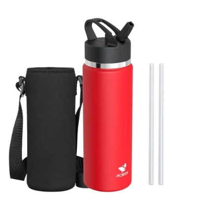 Imagen de AORIN Botella de Acero Inoxidable 750ml Termica con Pajita Sin BPA Botellas Aislamiento Al Vacío Fugas Reutilizable Frasco Térmico para Deporte, Oficina, Yoga, Viajes