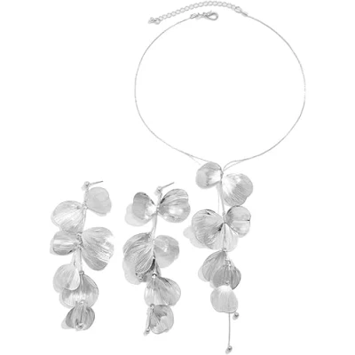 Imagen de FDEETY Juego de Joyas para Mujer Elegancia Brillante Diamantes Imitación Incluye Collar Pendientes Boda Baile Graduación Fiesta(Plata)