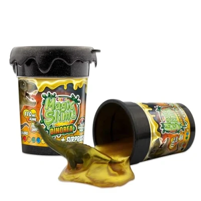 Imagen de MAGIC SLIME DINOREX Lodo mágico para niños Arcilla en lata 150 g de oro con figura dinosaurio 15483 , color/modelo surtido