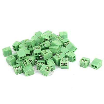 Imagen de sourcing map 50 piezas 2 pines tornillo bloque de terminales 3,5 mm panel paso montaje en PCB verde