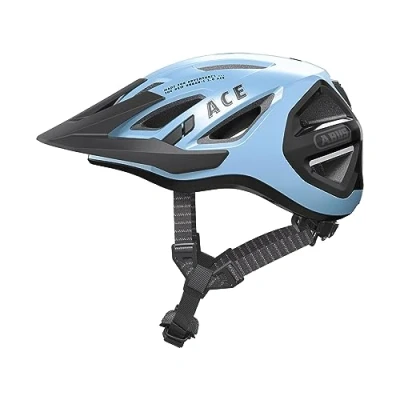 Imagen de ABUS casco urbano Urban I 3.0 ACE de bicicleta deportivo con luz LED trasera, visera prolongada y cierre magnético para hombre mujer azul, talla L