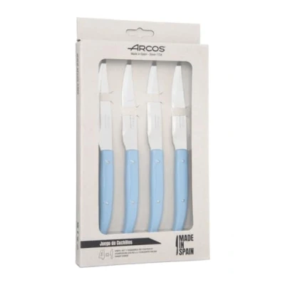 Imagen de Arcos Serie Cuchillos de Mesa Juego Chuleteros 4 piezas Hoja Acero Inoxidable NITRUM 110 mm Filo Liso Mango Polipropileno Color Azul