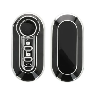 Imagen de kwmobile Carcasa para Mando Compatible con Fiat Lancia Llave de Coche Plegable 3 Botones Funda Llaves TPU Negro/Plata