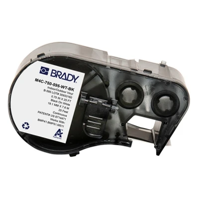 Imagen de Brady Cinta de vinilo para impresoras Etiquetas BMP41/BMP51/BMP53/M511 adhesivas Negro sobre blanco (19,05 mm (an) x 7,62 m (l)) M4C 750 595 WT BK