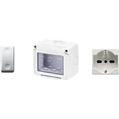 Imagen de Gewiss Caja para aparatos 27 Combi protegida 3 plazas Gris RAL 7035 IP55 con n.º 1 Toma Schuko Blanca, Interruptor Blanco