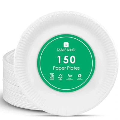 Imagen de TABLE KIND x150 22CM Platos de Papel Ecológicos para Cumpleaños, Vajilla Desechable Ecológica, Reciclable, Artículos Fiesta Biodegradables, Compostable en el Hogar