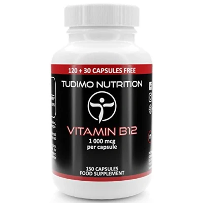 Imagen de Vitamina B12 Vegana 1000 mcg Capsulas 150 Vegan Cápsulas (5 Meses de provisión), cada una con 1000mcg Polvo Vit Cianocobalamina (Cyanocobalamin Supplement)