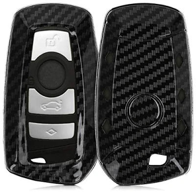Imagen de kwmobile Funda Compatible con BMW Llave de Coche Control Remoto 3 Botones (Solo Keyless Go) Carcasa Dura para Mando Auto Carbono Negro