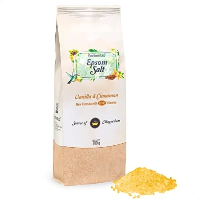 Imagen de Nortembio Sal de Epsom 700 g. Fragancia Vainilla y Canela. Baño Hidratada con Vitamina C E. Relajación Músculos, Aromaterapia Buen Sueño. E Book Incluido.