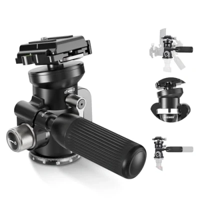 Imagen de NEEWER Cámara Vídeo Trípode Cabezal Inclinable con Base Niveladora +/ 15, de Fotografía Mango Retráctil,1/4&quot; Placa QR Tipo Arca para Videocámara DSLR, Carga Máx 11lb/5kg, TH03
